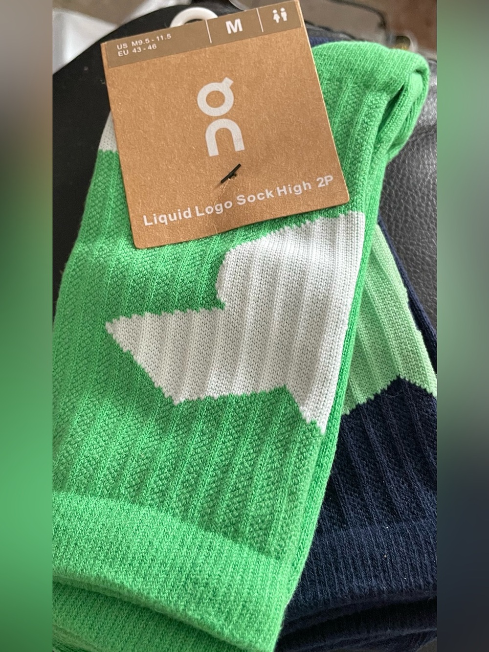 On Cloud Running Green, White & Navy Athletic High Crew Socks